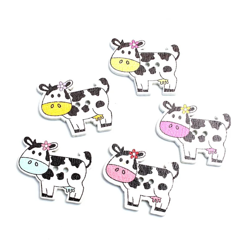 

50pcs 26x22mm Mixed Cow Wooden Buttons For Clothes Needlework Scrapbooking Crafts Diy Sewing Accessories Wood Decoration