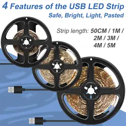 USB DC5V Светодиодные ленты Лампа SMD2835 гибкие Водонепроницаемый светодиодный светящаяся лента 1 м 2 м 3 м 4 м 5 м шкаф Кухня ночного освещения