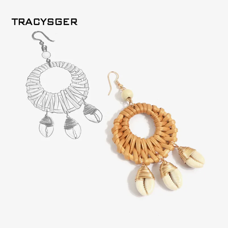 DB 84509/tracysger/2019 Новый ротанга cowry сережки в виде ракушек|Серьги-подвески| |