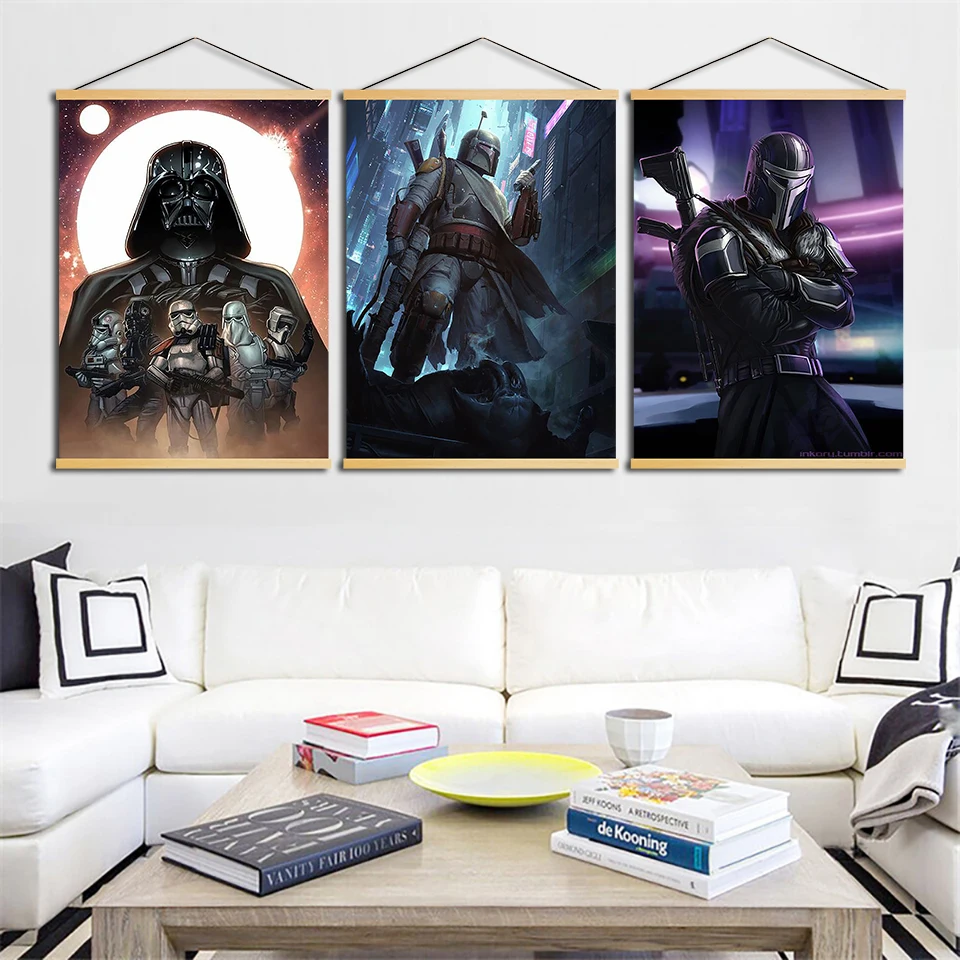 

Print Nordic Wall Art Home Decoration Canvas Star Wars Picture Moden Movie Wooden Scroll Hanging Painting Poster For Living Room