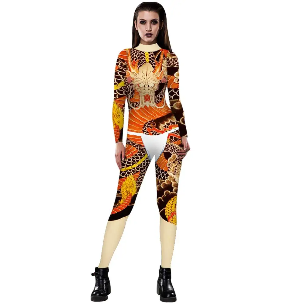 

PLstar Cosmos 3D Print Dragon Tattoo Spandex Lycra Costume for Halloween Cosplay Female Spider Suit Anti-Venom Gwen woman