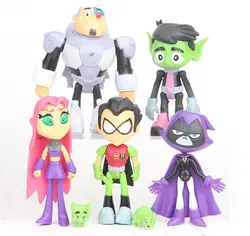 7 шт. комплект Teen Titans Go Робин киборг Зверь Мальчик Starfire Ворон Silkie ПВХ Фигурки Модель Детские подарки игрушки детей как игрушечные лошадки