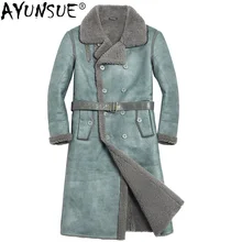AYUNSUE зимняя куртка из короткой овечьей шерсти, мужская куртка из натуральной кожи, длинное пальто из овчины для мужчин, пальто из натурального меха 816 KJ1134