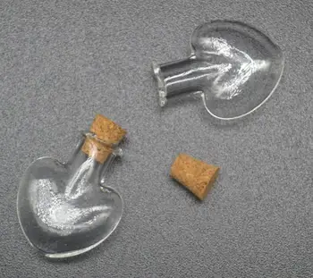 

20sets/lot Heart Charm glass wishing Bottle with tiny cork eyehook Perfume essential oil vial pendant jewelry findings supply