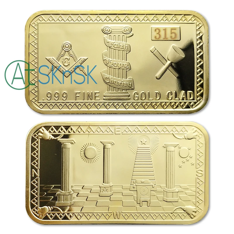 5ks / lot Doprava zdarma Spojené státy zednářský zlacený Zednářský zámeček Symboly cetka Velkolepé zlato Bar zlatá kovová mince