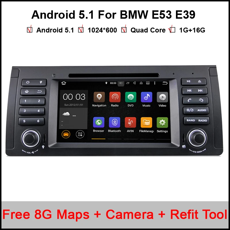 Android 5.1 Car DVD GPS for BMW E53 android E39 X5 with Wifi 3G Quad 1024X600 Bluetooth Radio RDS USB SD DAB Free camera Maps