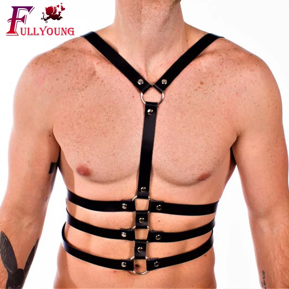 Muscle Body Chest Harness Belt Mens Faux Leather Role Play Leather Vest Harness Sexy Male Back Strap Body Chest Neck