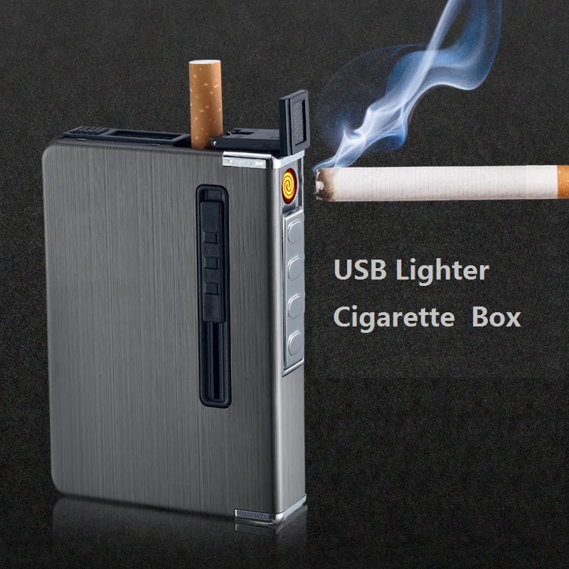 

Push Out Metal Cigarette Box With usb Electronic Lighter Flameless Windproof Torch Lighter Ciagrette Holder Case Gadgets for Men