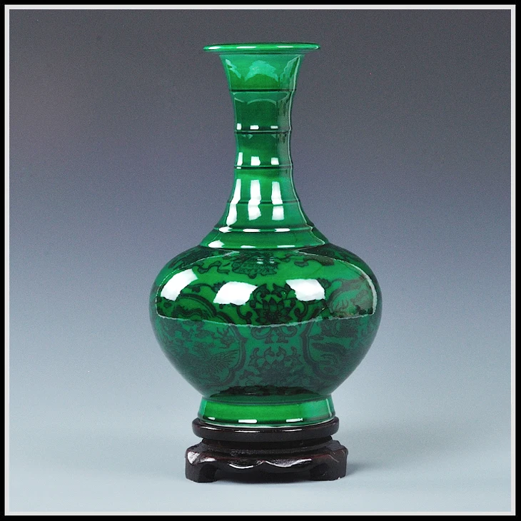 Античный китайский нефрит зеленый цветной Глазурованный фарфор цветочные вазы с qing qianlong отметкой года