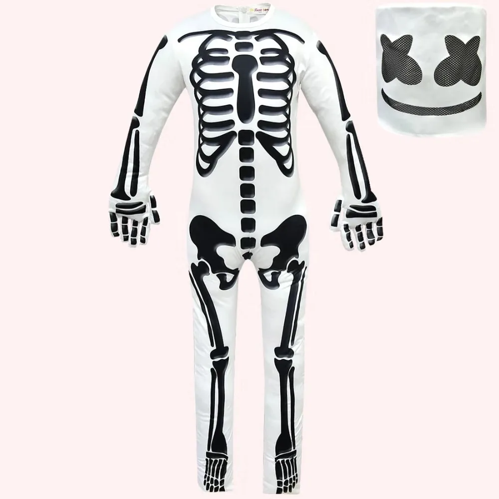 

DJ Marshmallo Jumpsuit ZSQH DJ Marshmello new Children Bodysuit cute Marshmello Cosplay Costume for kids children Boys