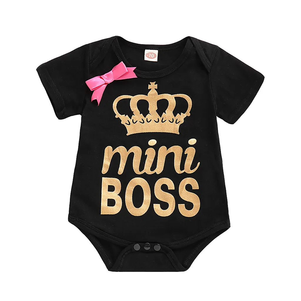 Хлопковый комбинезон для новорожденных мальчиков и девочек, цельнокроеный костюм Новая летняя одежда с надписью BOSS с короткими рукавами для детей от 0 до 24 месяцев
