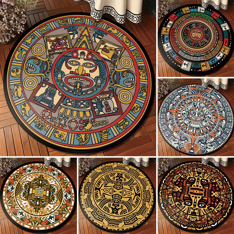 

European classical vintage ethnic totem mandala round carpet Non-slip Balcony coffee table hanging basket home decoration mat