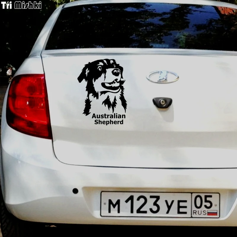 Tri Mishki HZX414 20*15см Австралийская овчарка в машине наклейки на авто автомобиль