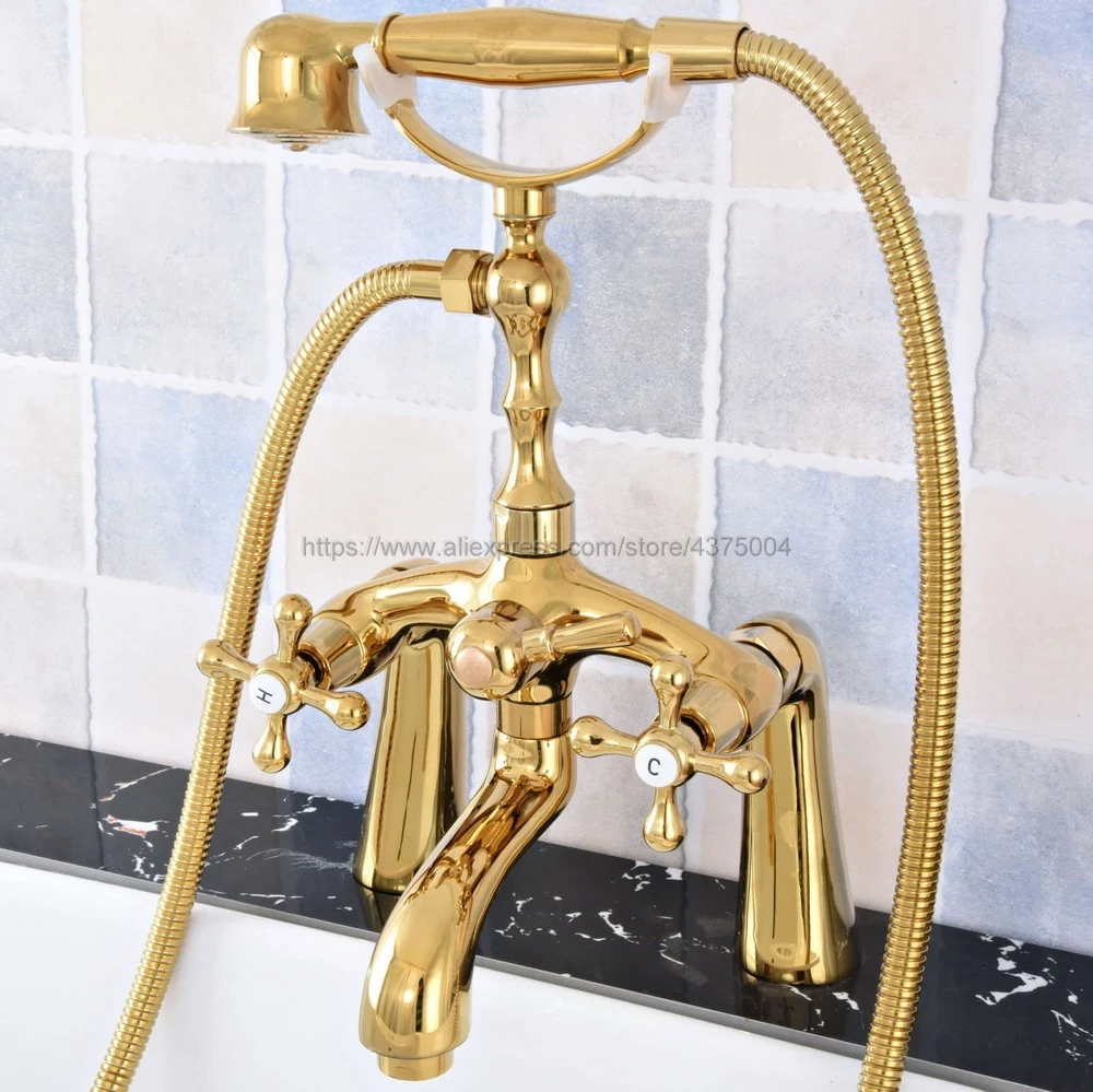 Bathtub Faucets Luxury Gold Color Brass Deck Mounted Bathtub