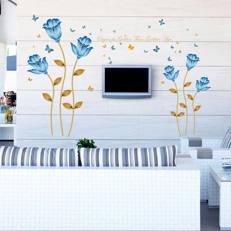Romantic Blue Flowers Muurstickers Voor Woonkamer DIY 3D Muursticker ... Romantic Blue Flowers Muurstickers Voor Woonkamer DIY 3D Muursticker ...