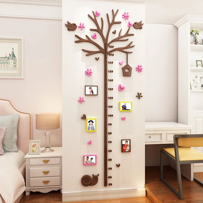 

Acrylic 3D height sticker Photo frame tree 3d wall sticker children's room cartoon baby measuring height wall sticker bedroom