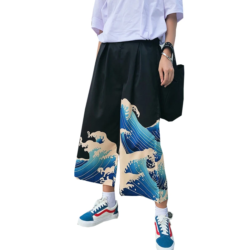 Летние свободные женские штаны Харадзюку С мультяшным принтом, свободные женские штаны, повседневные штаны с высокой талией в японском стиле