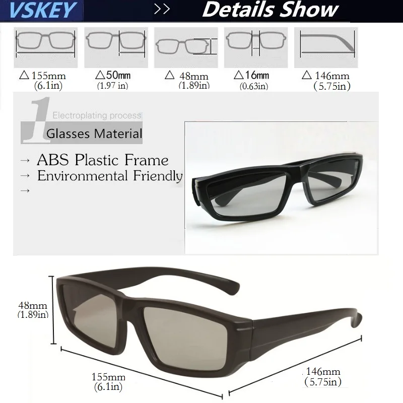 VSKEY 3pcs Polarized 3D Glasses For Passive 3D Televisions RealD 3D Movie Theaters System Cinema Glasses For Adults