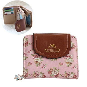 

Women Lady Girl Wallet Short Design Floral Vintage Buckle Purse Zipper For Money Card Coin AB@W3