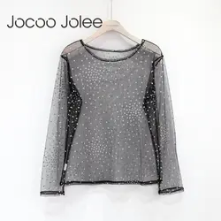 Jocoo Джоли Сексуальная черная сетка прозрачная блузка женская классическая с круглым вырезом блузка рубашка летние открытые вечерние