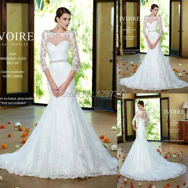 Custom Made Wedding Dress With Sleeves Ed Y Lace Gown Custom Made Wedding Dress With Sleeves Ed Y Lace Gown Sheer Neckline Bridal Covered Back In Dresses From