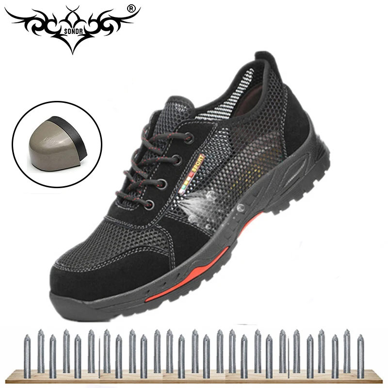 

Steel toe cap work shoes summer hollow breathable deodorant safety shoes anti-piercing rubber sole zapatos de seguridad 39-45