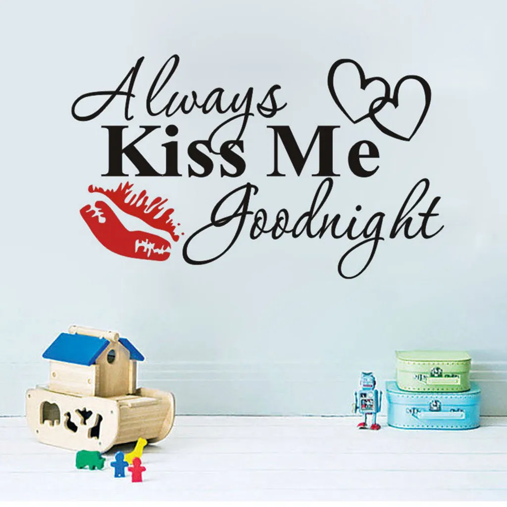 Always Kiss Me Goodnight красные губы Креативный дизайн новые настенные наклейки практичные наклейка с цитатой снимающиеся наклейки