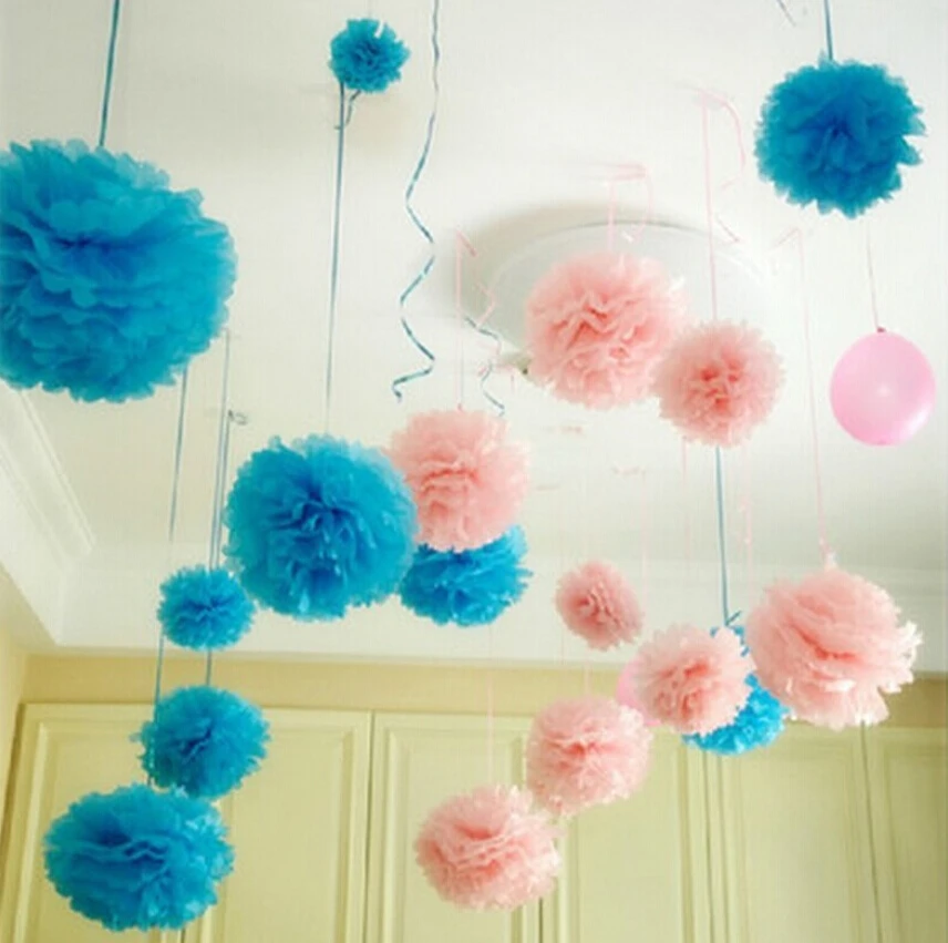 Blue Details about   Tissue Pom Poms 12" Package of 2 