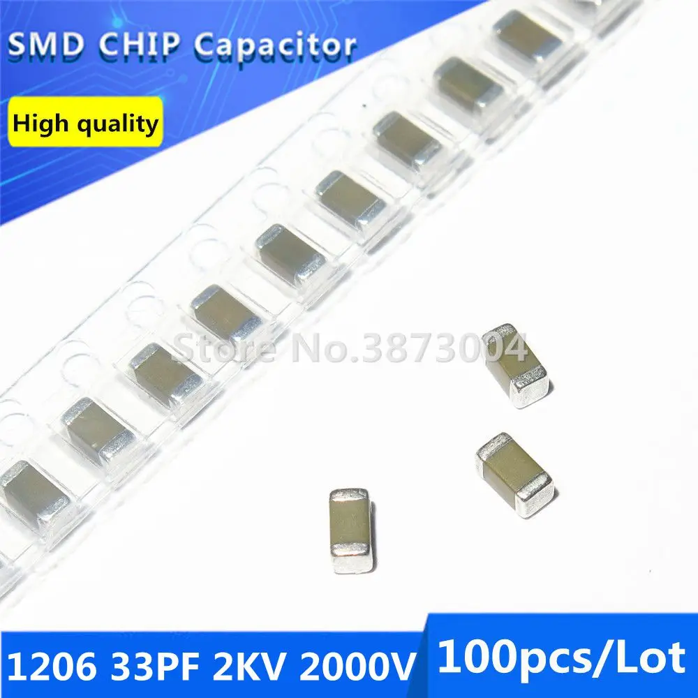 

100pcs 1206 33PF 2KV 2000V 5% Thick Film Chip Multilayer Ceramic Capacitor