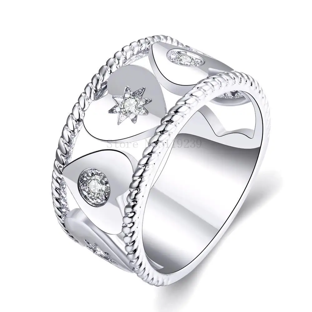ZR199 C 8 Top Quality 24K White Gold Color Crystal Stone Love Heart Male Ring Jewelry New
