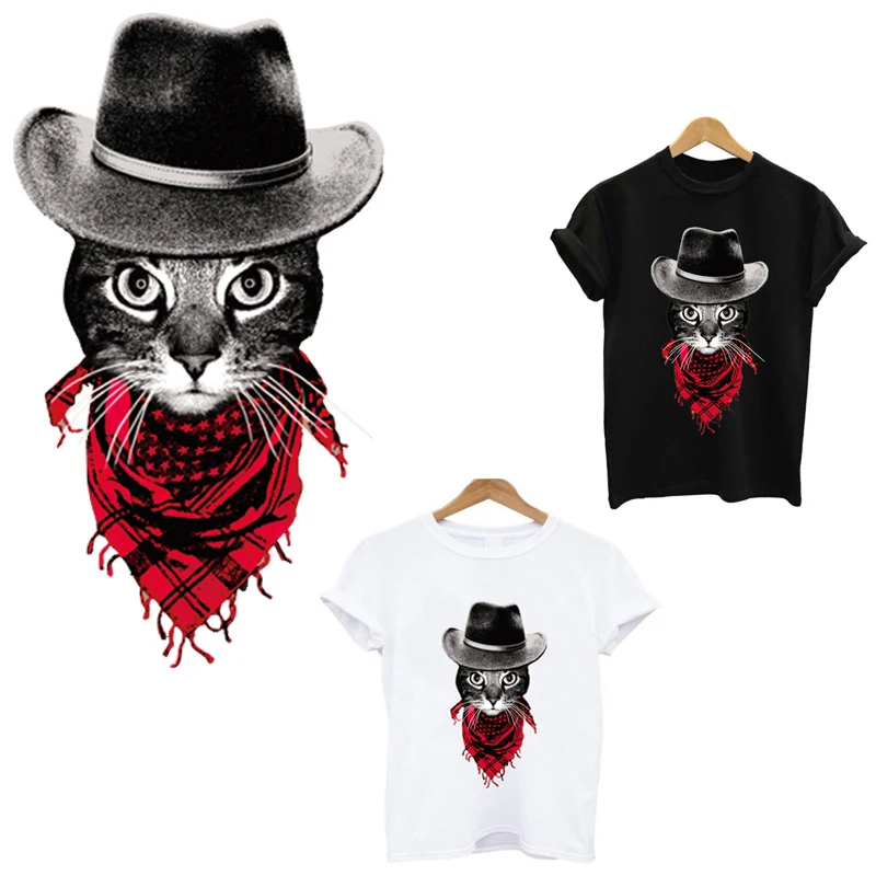 

Cool cat iron on patches applications for clothing thermo stickers on clothe stripes heat transfer application of one appliques