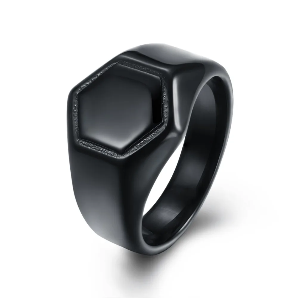 Men Fashion Cool Ring 16MM Black Gun 316L Titanium Steel Hexagonal