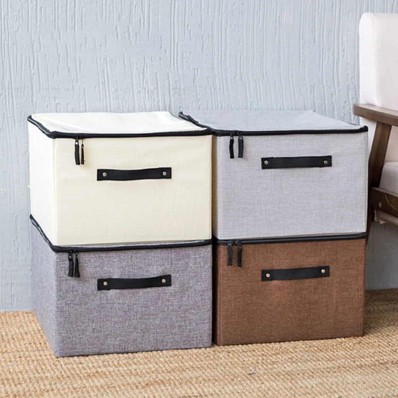 Cotton And Linen Storage Box With Cover Home Organizer For Fabric Washable Clothes Finishing Box