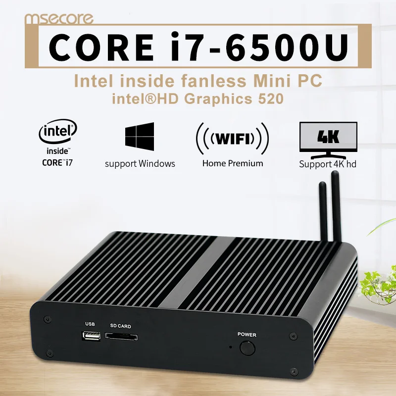 Intel Fanless Core i7 6500U Mini PC Desktop Computer Windows 10 Nettop NUC barebone system Skylake HTPC HD520 Graphics 300M WiFi