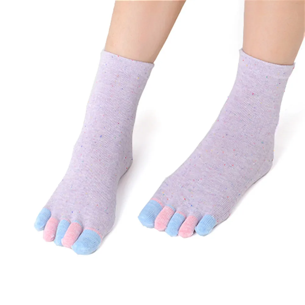 Женские хлопковые цветные Нескользящие массажные носки с пальцами, полностью облегающие носки, теплые хлопковые носки-тапочки на зиму и осень