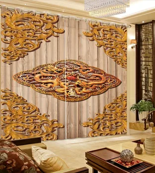 

Curtain Fabrics Home Bedroom Decoration Custom Any Size 3D Curtain Wooden Board Background Engraving Dragon Curtains For Bedroom