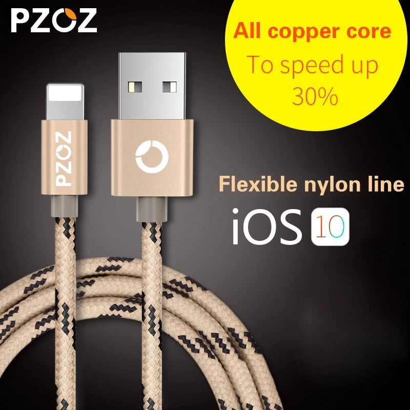 Pzoz  For iphone 7 Cable Charging Usb Charger lighting adaptador For apple cable nylon 8 pin long flexible braided 0.5m 1m 2m