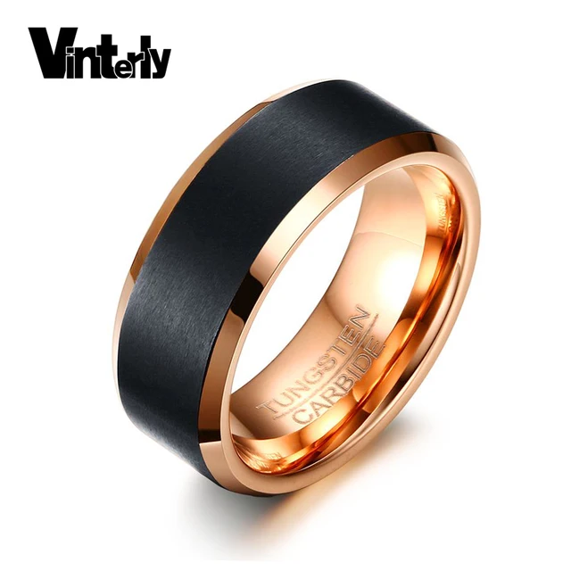 Vinterly Clic Mens Rings Black Rose Gold Color Wedding Bands Vinterly Clic Mens Rings Black Rose Gold Color Wedding Bands Tungsten Carbide For Men