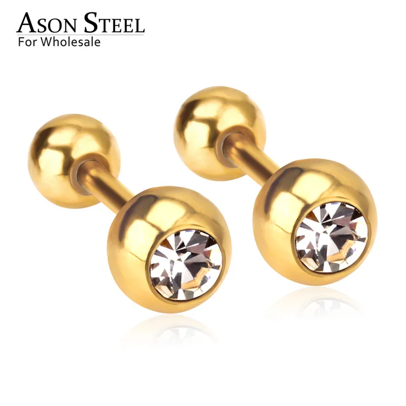 

ASONSTEEL Gold/Silver Round Cubic Zironia Screw Stud Earring Ear Piercing 316L Stainless Steel Small Earring for Kid/Women
