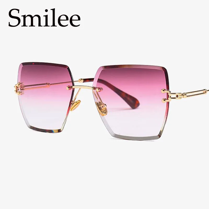 Buy Gradient Lens rimless sunglasses women oversized clear lens diamond cutting