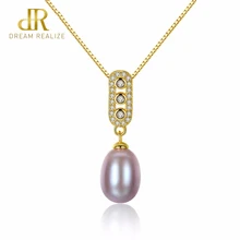 DR жемчужное серебряное ожерелье-цепочка для женщин 3 цвета натуральный пресноводный 8-9 мм Жемчуг кубический цирконий подвески ожерелье s ювелирные изделия