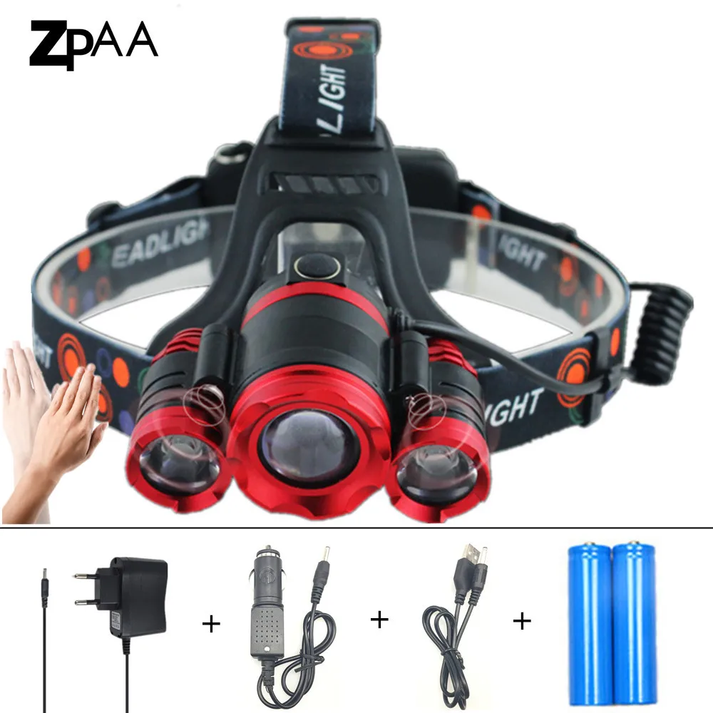 Kopen IR Sensor Zoom Koplamp LED Koplamp XML T6 Head Lamp 12000 lumen LED Hoofdlamp Zaklamp Jacht Wandelen Vissen Verlichting