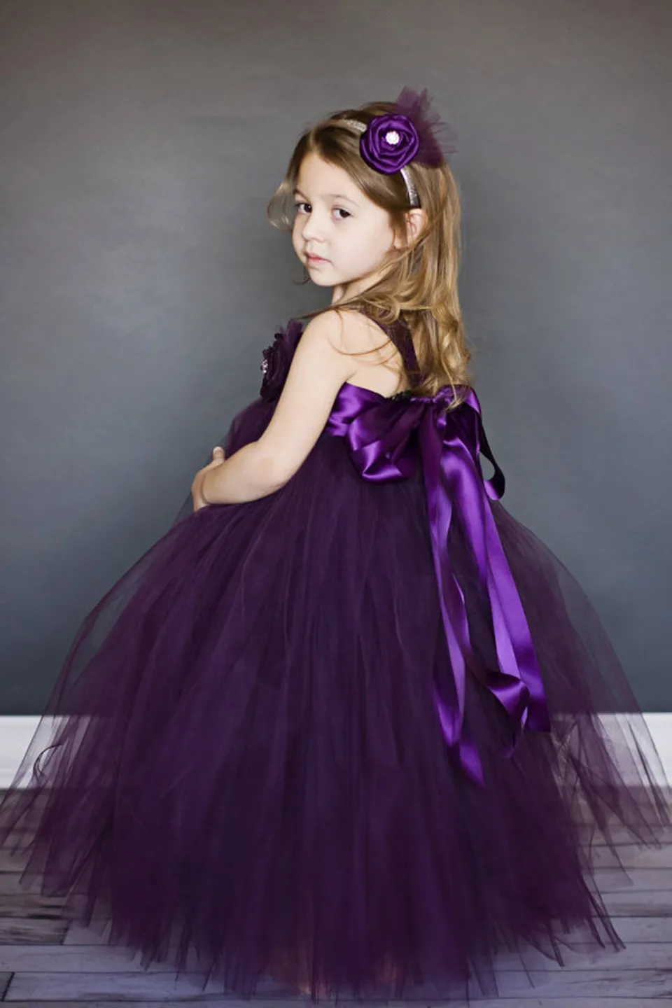 Г. фиолетовое милое бальное платье-пачка принцессы с цветочным узором для девочек на свадьбу, пышное Тюлевое праздничное платье с бантом для девочек на день рождения любой размер