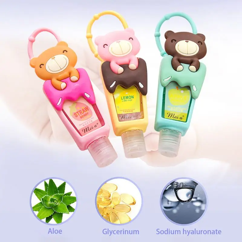 

Cute Cartoon Teddy Bear Silicone Embossed Mini Hand Sanitizer Disposable No Clean Detachable Cover Travel Portable Hangable Fru