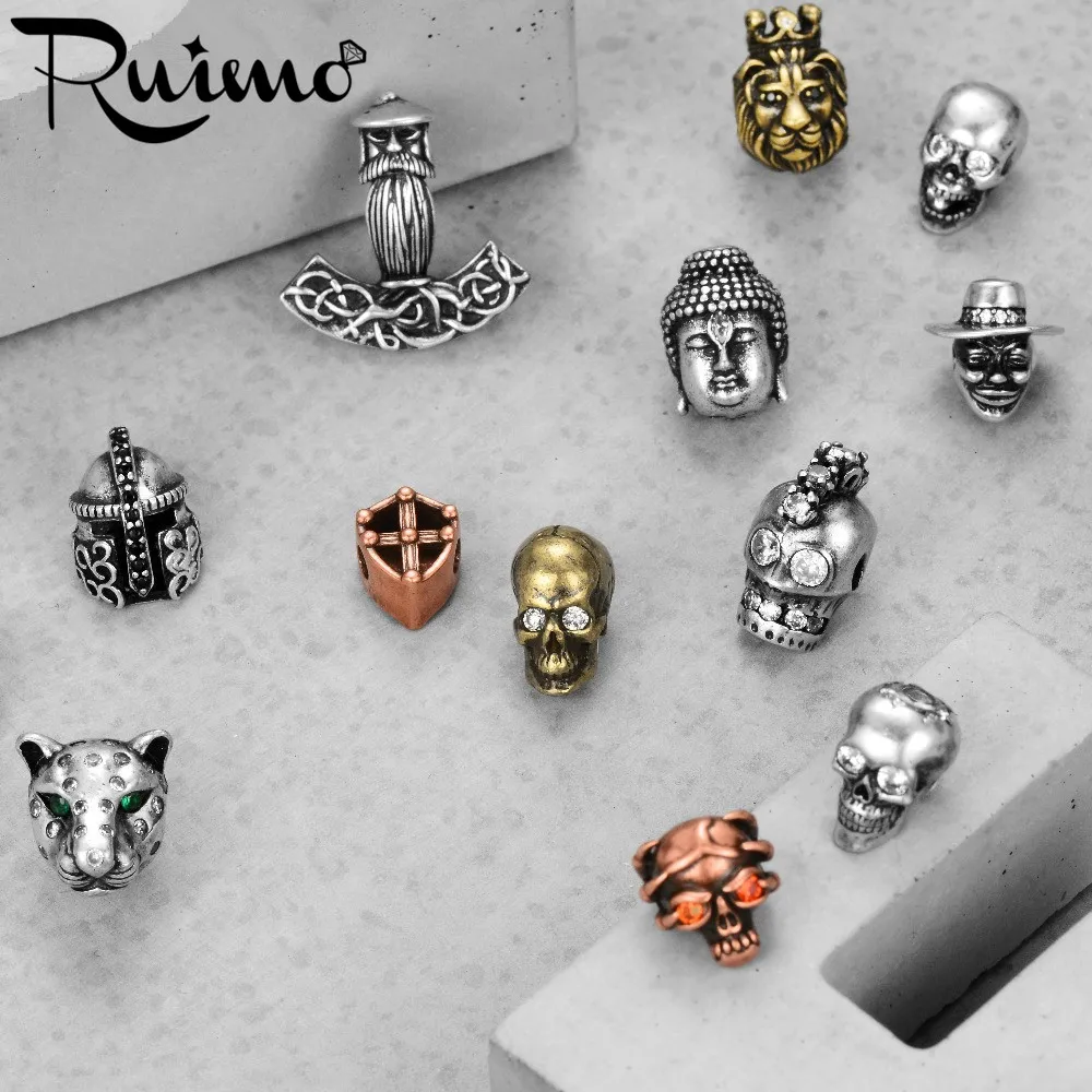 Позолоченные медные бусины в форме черепа RUIMO с маленьким отверстием и