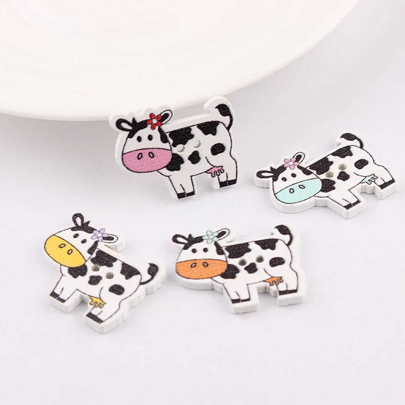 

2 Holes Mixed Wooden Button Cute Cow pattern Scrapbook Craft Buttons Mix 50pcs Garment Botoes Accessories 22*27mm