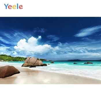 

Yeele Blue Sky Clouds Island Stone Sea Beach Summer Photography Backgrounds Customized Photographic Backdrops for Photo Studio