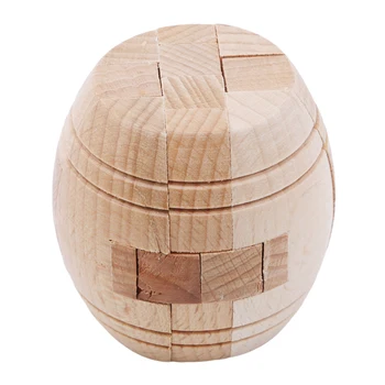 

1pc Barrel Shape Classical Intellectual Toy Brain Teaser Training Test Wooden Puzzle Cube Kong Ming/Luban Lock For Children