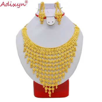 

Adixyn India Plus Big Size Jewelry Set Gold Color/Copper Necklace Earrings Arab Dubai Wedding Party MOM Gifts N08093