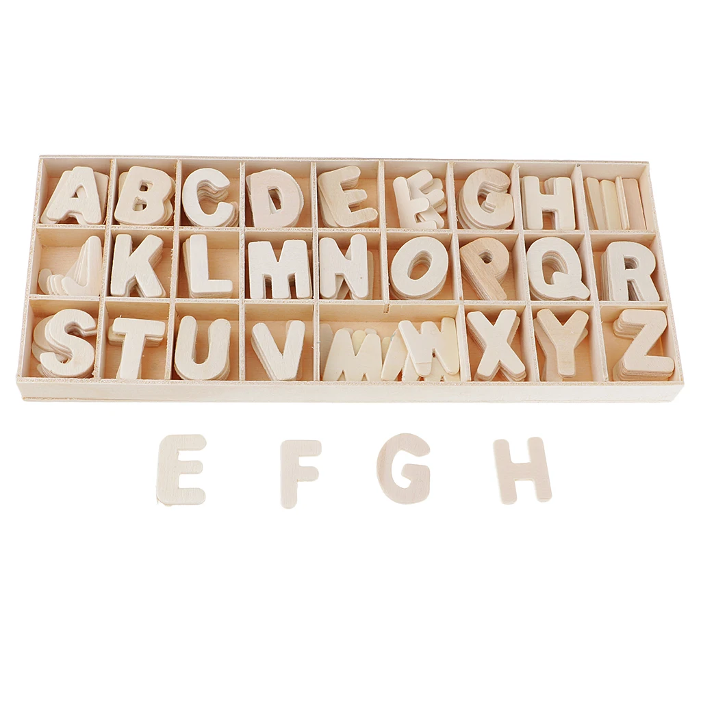 156 Pieces/Set Wooden Letters - Wooden Craft Alphabet with Storage Tray - Unpainted Wood Upper Case Kids Learning Toy,